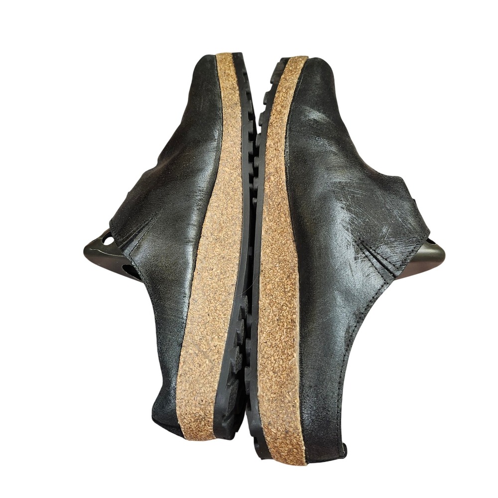 Haflinger Black Leather Cork Clog Mules 10.5 Earthy  Comfy Lagenlook Women - Picture 5 of 12